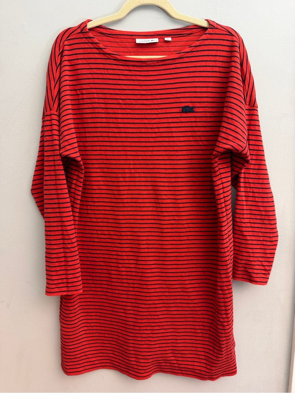 *New* Lacoste Striped Long-Sleeve Knit Shirt Dress, Size 42= Large
